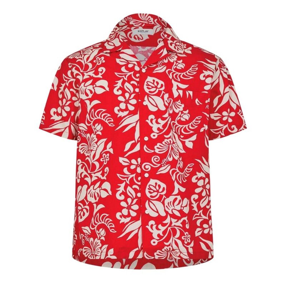 Replay Mens Hawaiian Short-Sleeved Shirt / Red Print